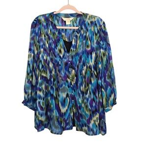 New York City Design Co.‎ Women's XL Chic Blue Sheer Blouse Top Long Sleeve